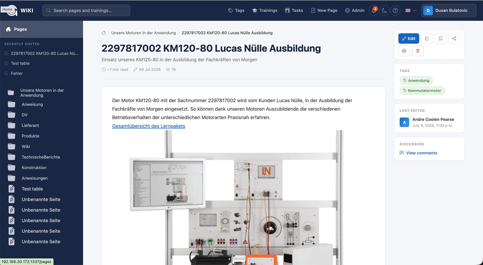 Gropedia knowledge base article about a motor used in vocational training